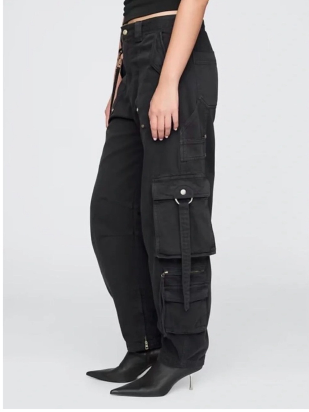 GAP x cult gaia Black Wide Barrel Leg Cargo Jeans - Picture 2 of 7